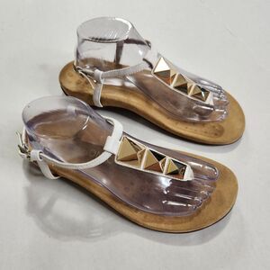 Vionic Nala T-Strap Sandals Womens Shoes Size 9 White Gold Stud Beachy Comfort